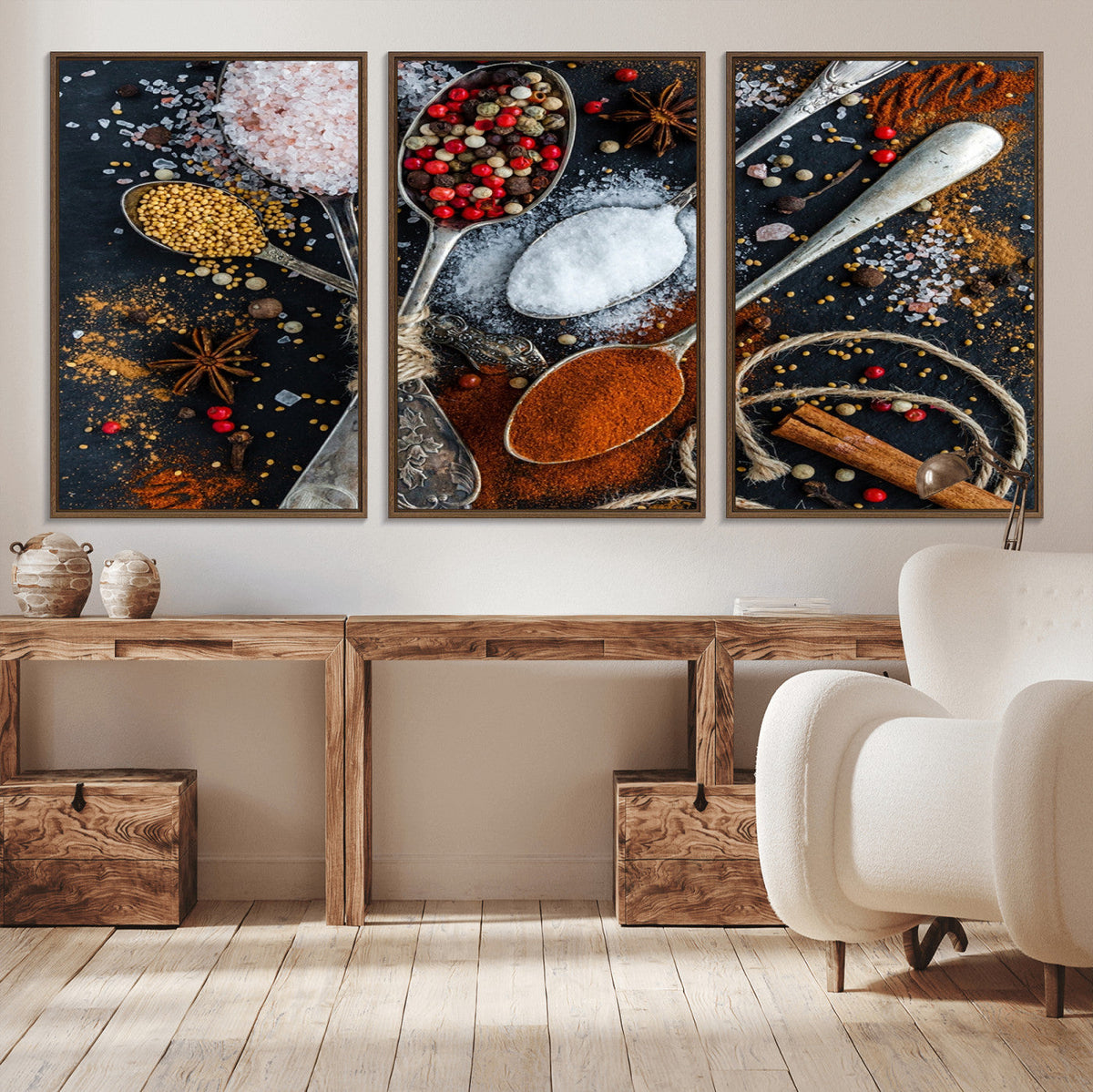 Spices and Seasonings Canvas Wall Art | Colorful Triptych Kitchen Decor
