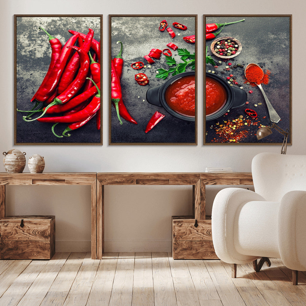 Red Chili Peppers Wall Art Kitchen Artwork Canvas Print