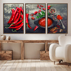 Red Chili Peppers Wall Art Kitchen Artwork Canvas Print