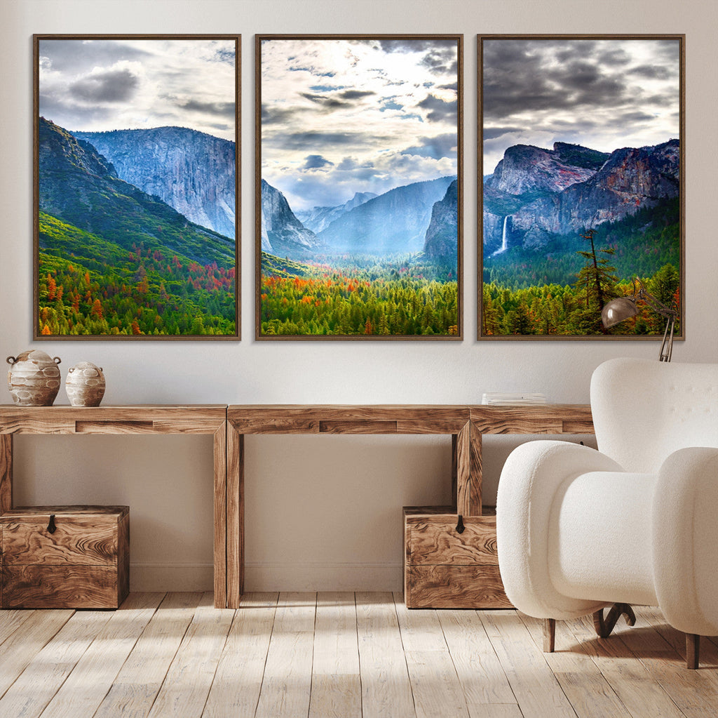 Yosemite Park Half Dome 3 Panel Canvas Print | Large Giclée Landscape Wall Art