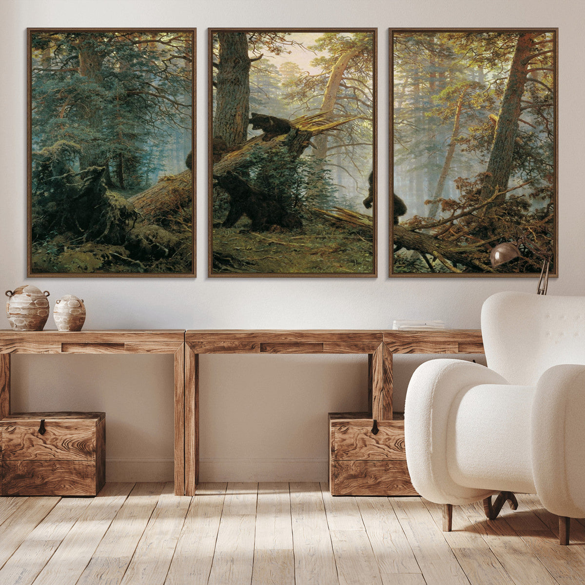 Baby Bears in Forest Wall Art Canvas Print