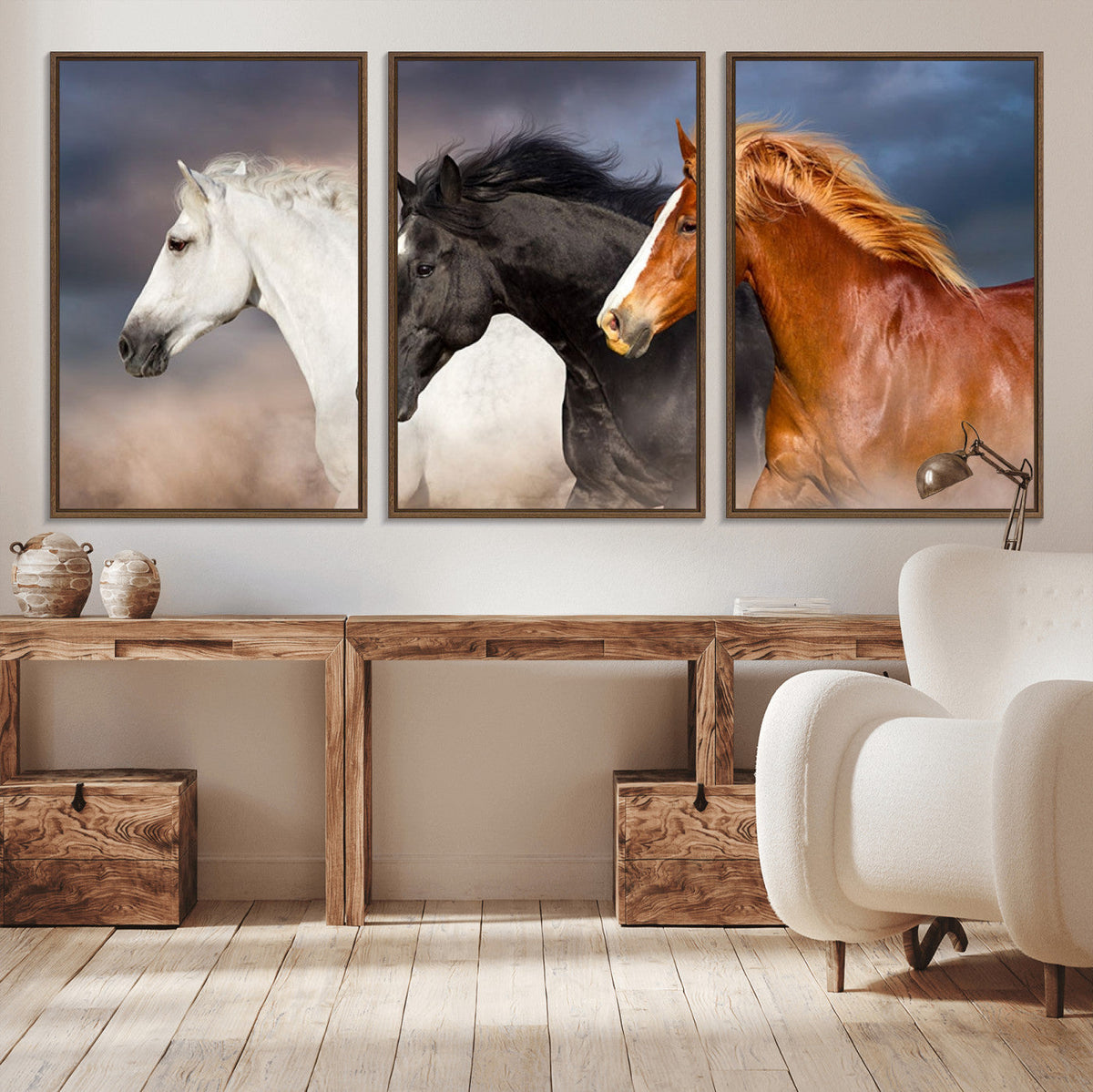 Animal Wall Art Three Horses Farmhouse Art Canvas Print