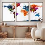 Bold Colorful World Map Canvas Print | Detailed Map of the World Wall Art