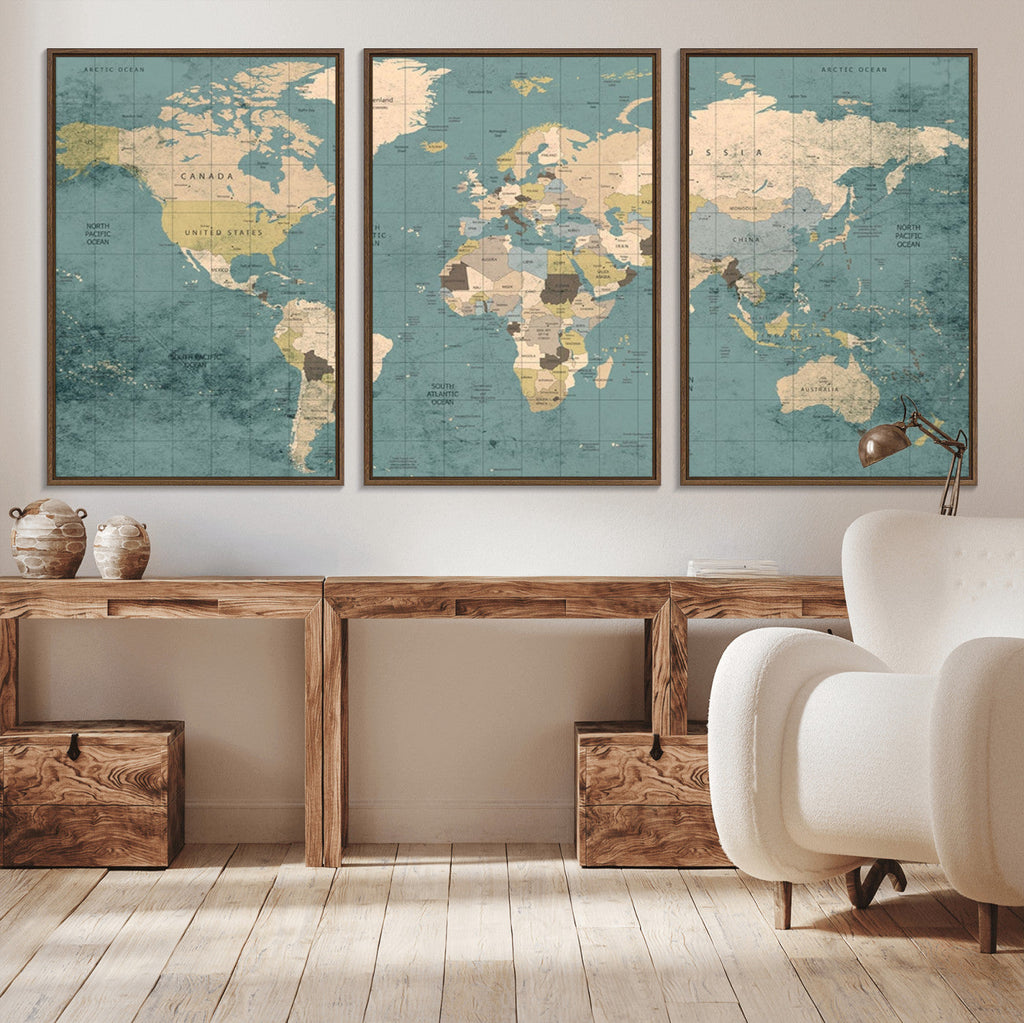 Classic World Map Canvas Print | Framed Vintage Map Wall Art