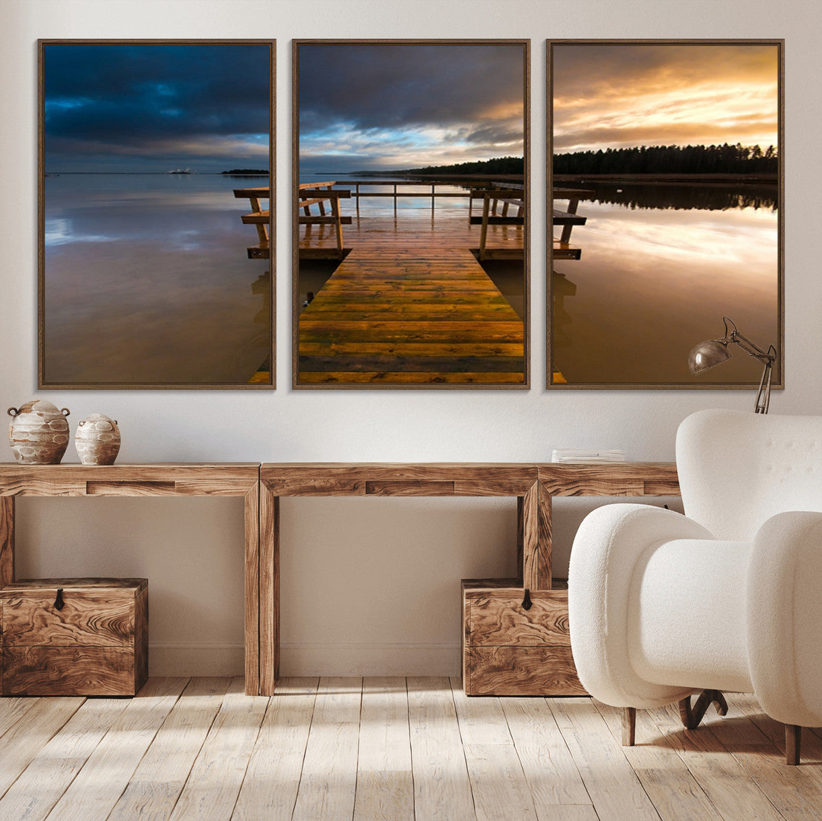 Serene Lake Pier at Sunset Canvas Print | Landscape Wall Art | Ready to Hang