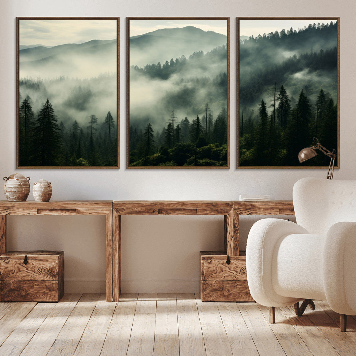 Captivating Misty Forest Wall Art Premium Canvas Print, A Foggy and Serene Atmosphere