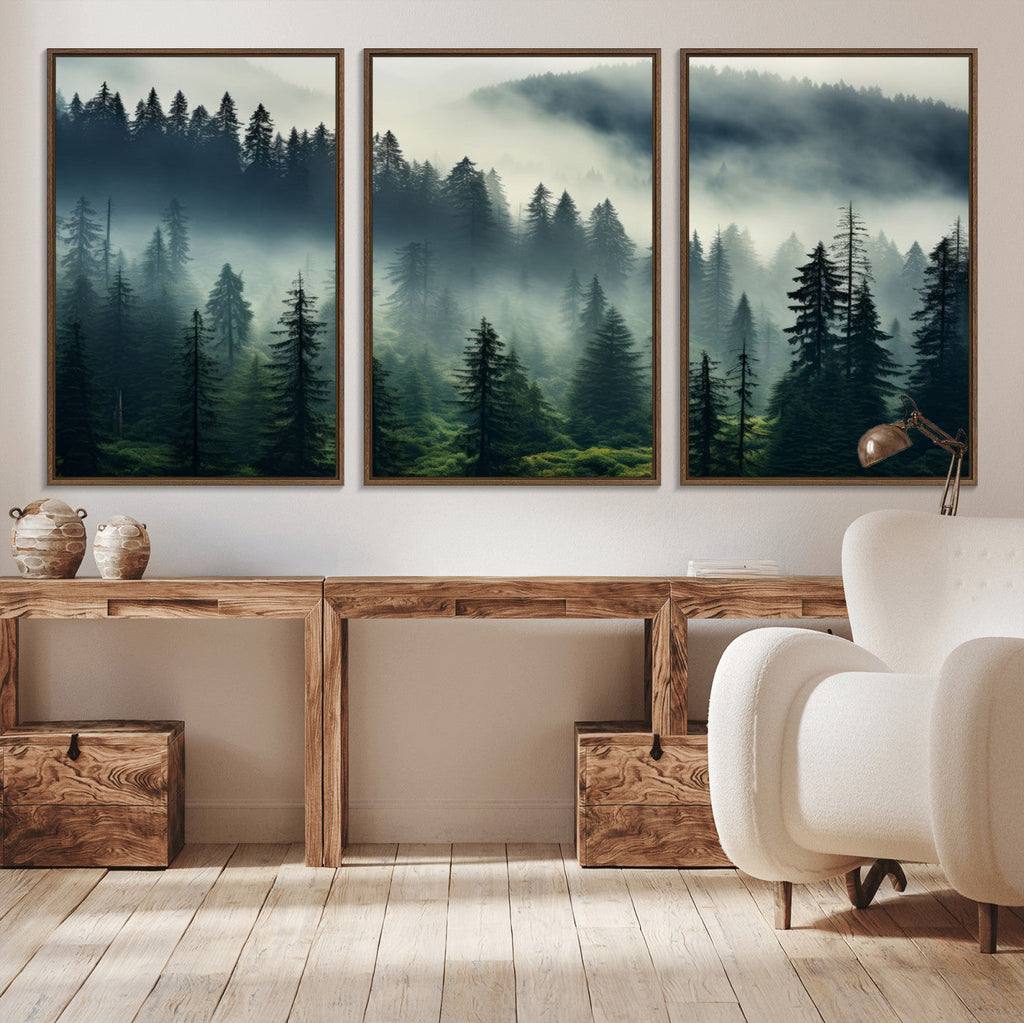 Captivating Misty Forest Wall Art, Foggy and Serene Atmosphere Canvas Print