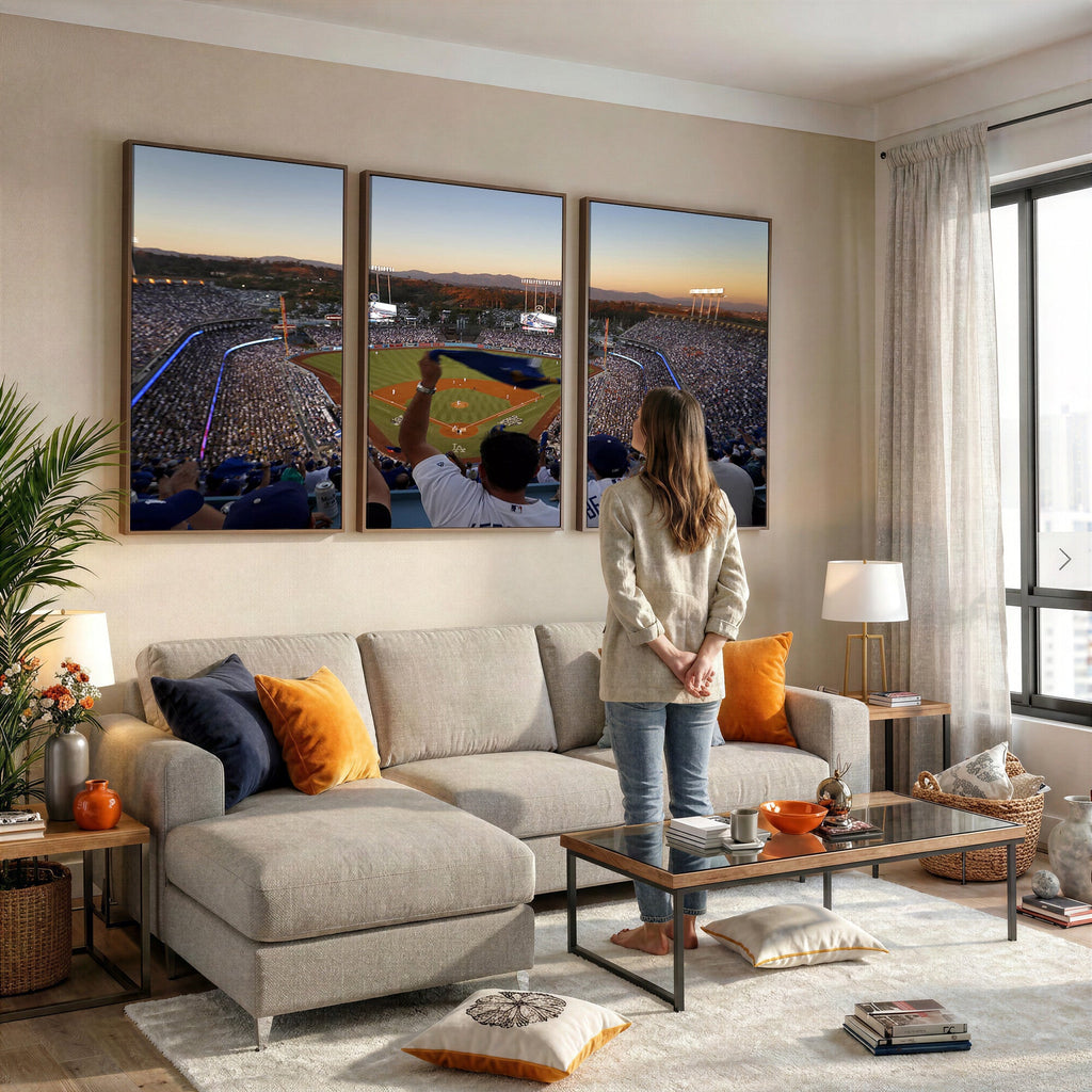 Dodger Stadium Sunset Game Triple Canvas Wall Art, Los Angeles Dodgers MLB Match