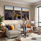 Dodger Stadium Sunset Game Triple Canvas Wall Art, Los Angeles Dodgers MLB Match
