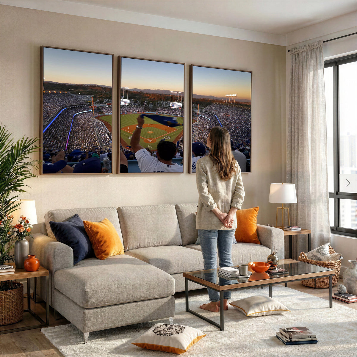 Dodger Stadium Sunset Game Triple Canvas Wall Art, Los Angeles Dodgers MLB Match