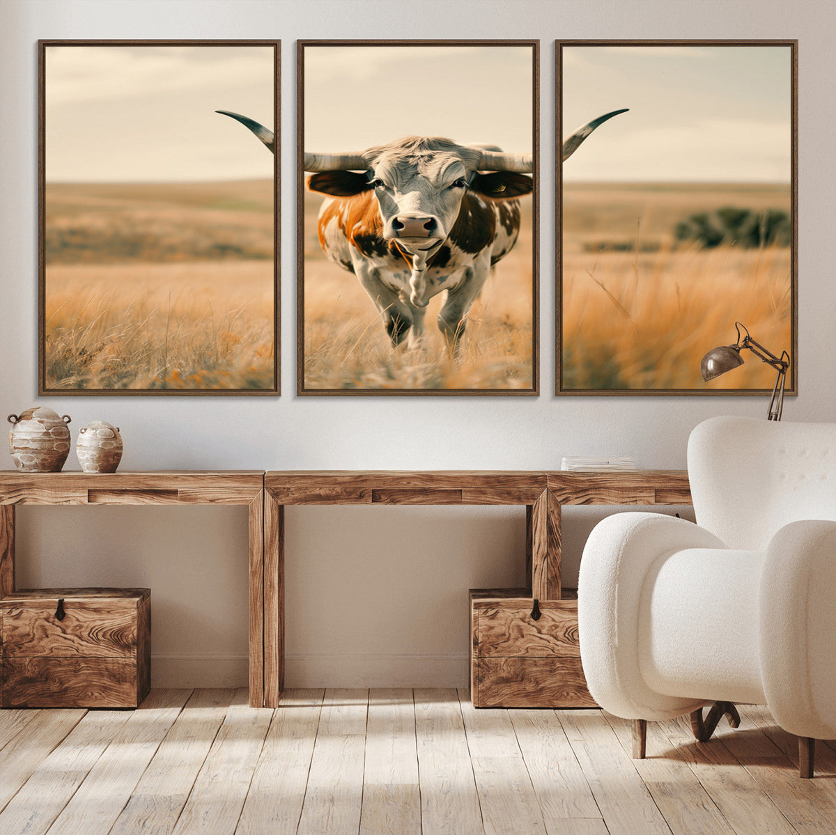 Texas Cow Wall Art Canvas Print for Farm House Wall Decor