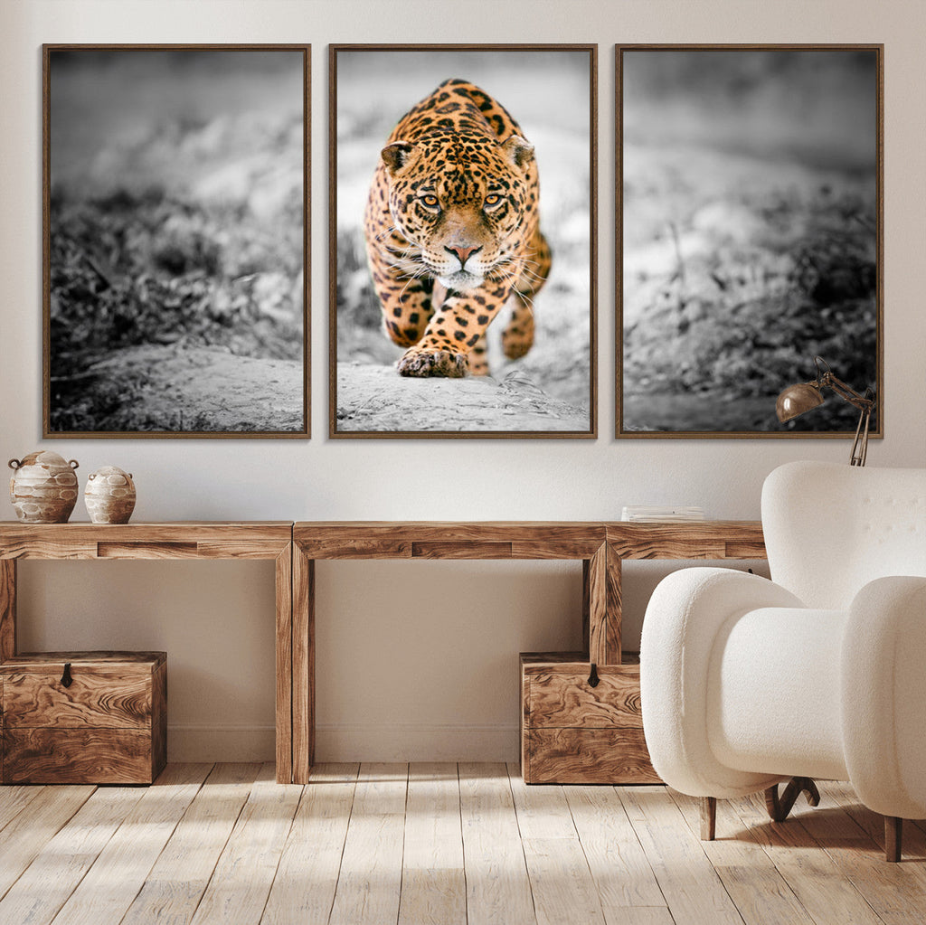 Jaguar Wall Art Canvas Print, Majestic Big Cat in Focused Pursuit