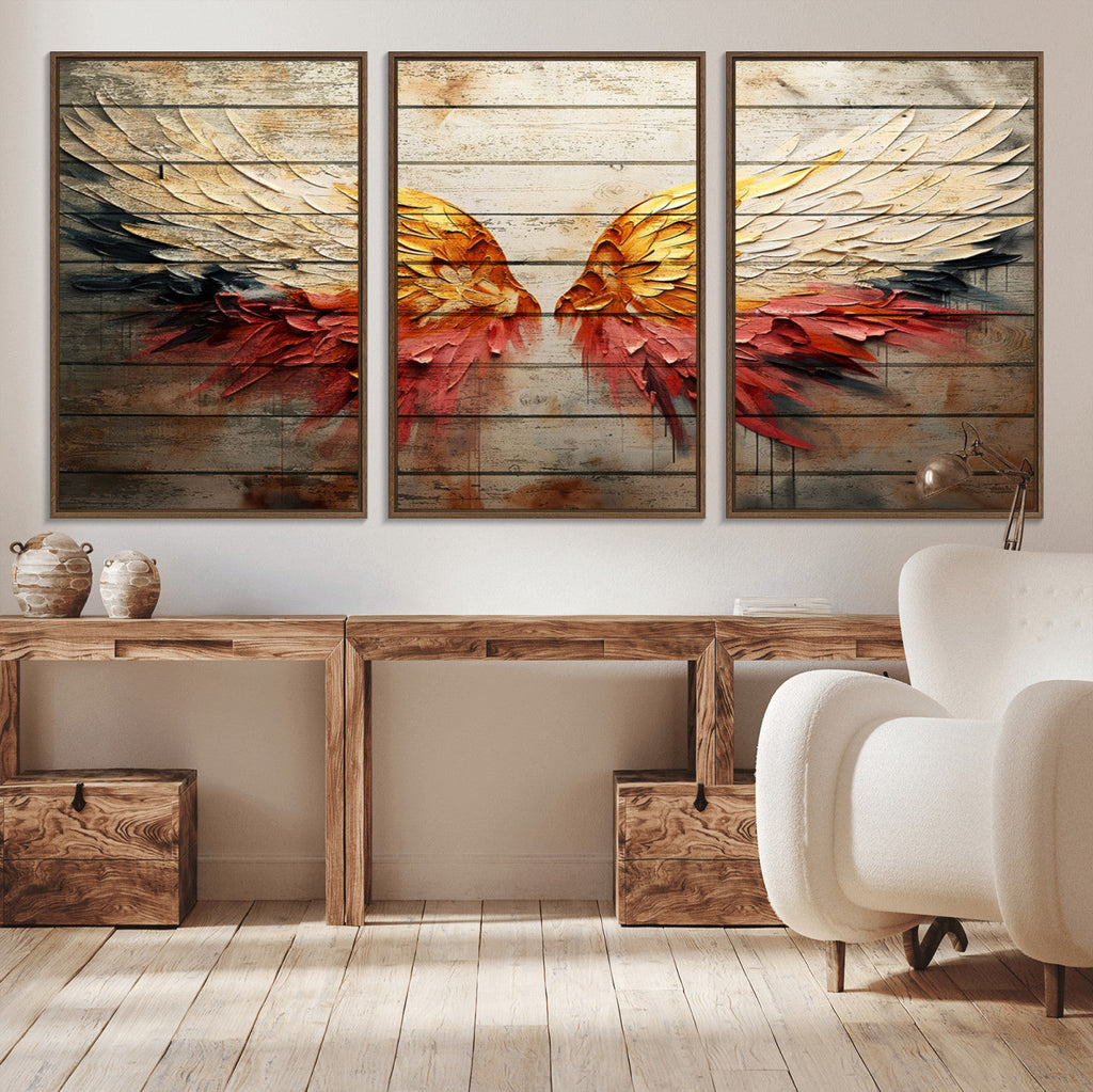 Abstract Angel Wings Canvas Wall Art, Modern Angelic Wings Decor, Framed and Ready to Hang