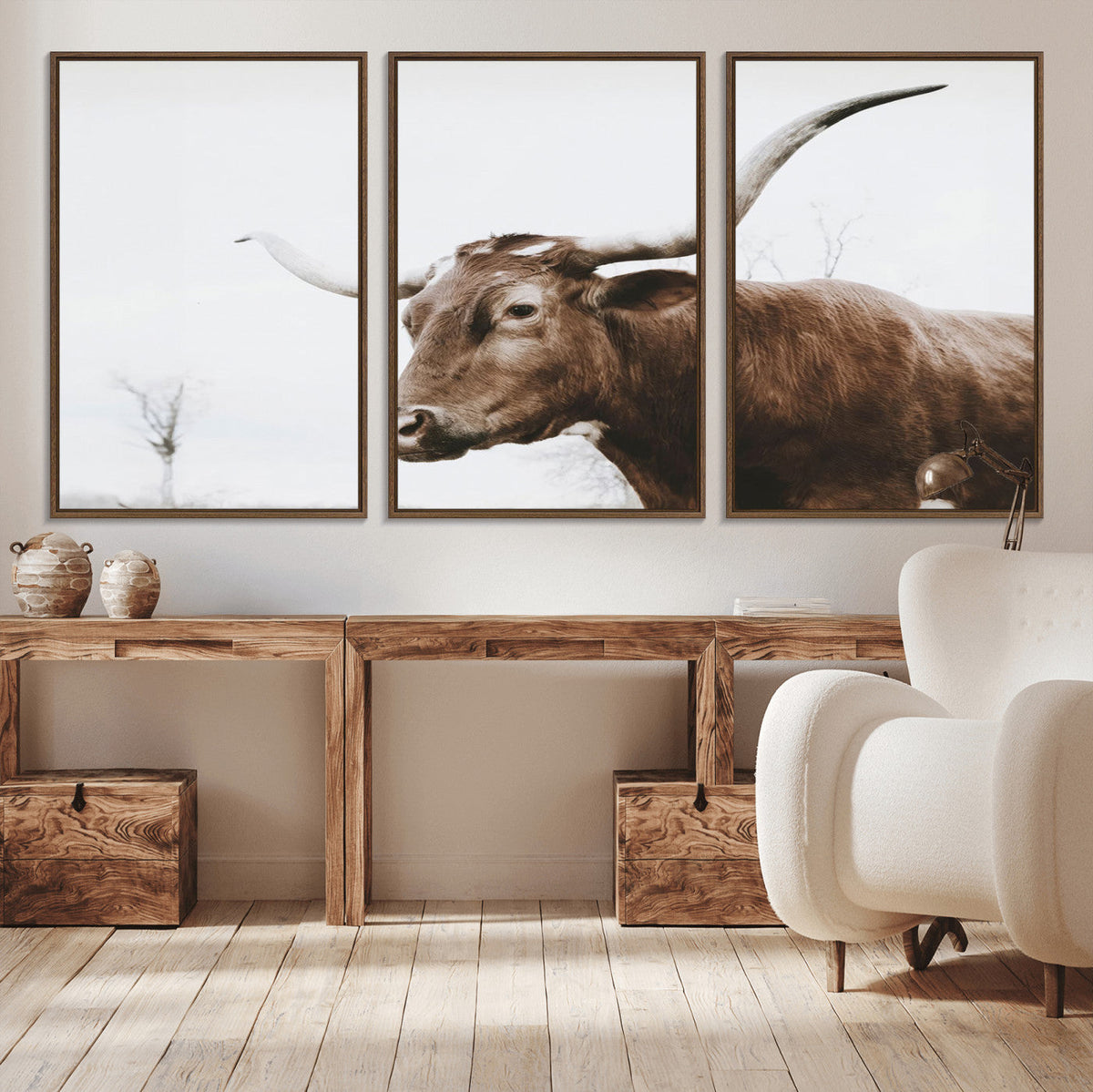 Rustic Bull Wall Art Canvas Print, Modern Longhorn Farmhouse Animal Decor