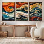 Abstract Wave Wall Art, Ready to Hang Framed Canvas Print | Extra Large 3 Piece Canvas Wall Art
