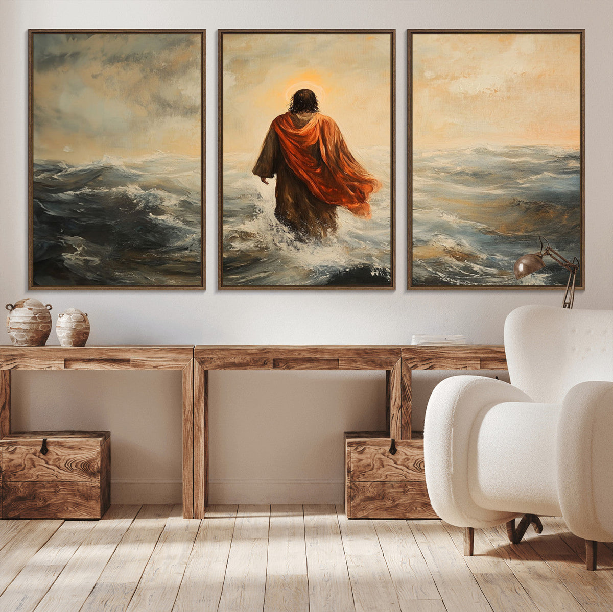 Jesus Walking on Water, Christian Wall Art, Jesus Christ Oil Painting Style Print