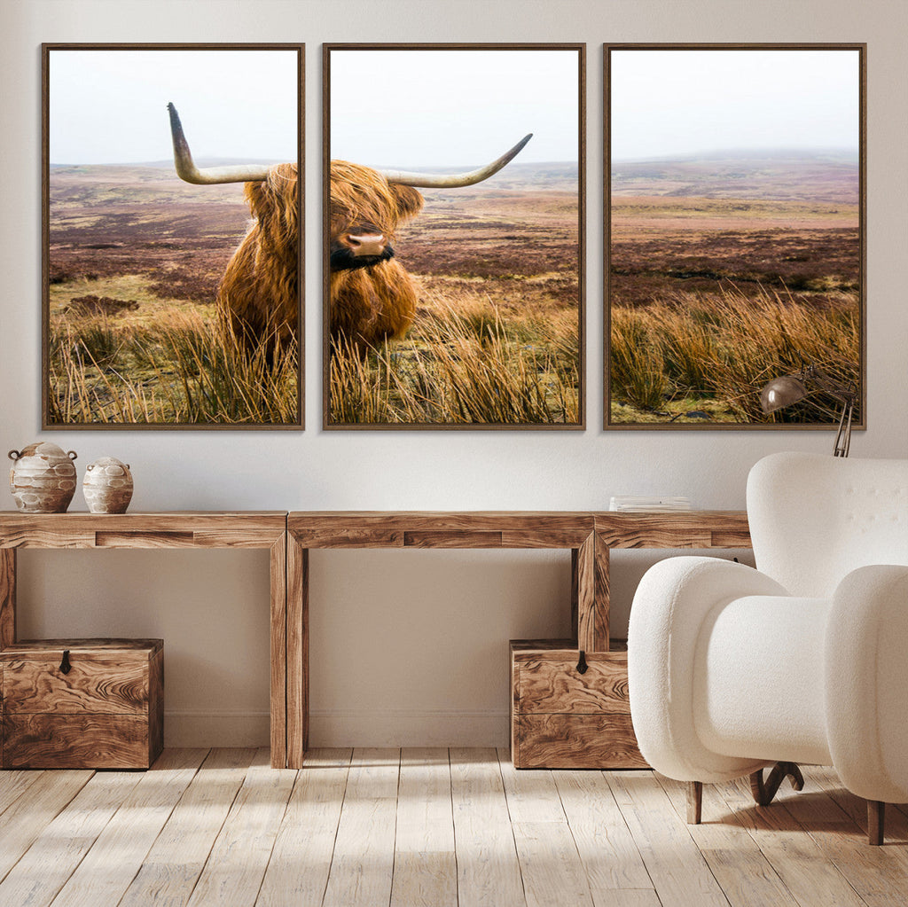 Scottish Highland Cow Canvas Wall Art, Rustic Farmhouse Decor