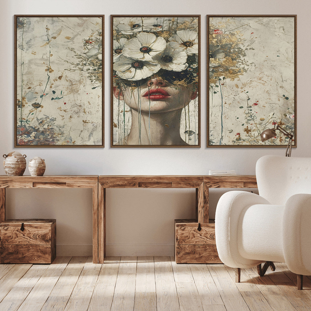 Abstract Floral Women Pastel Wall Art Canvas Print