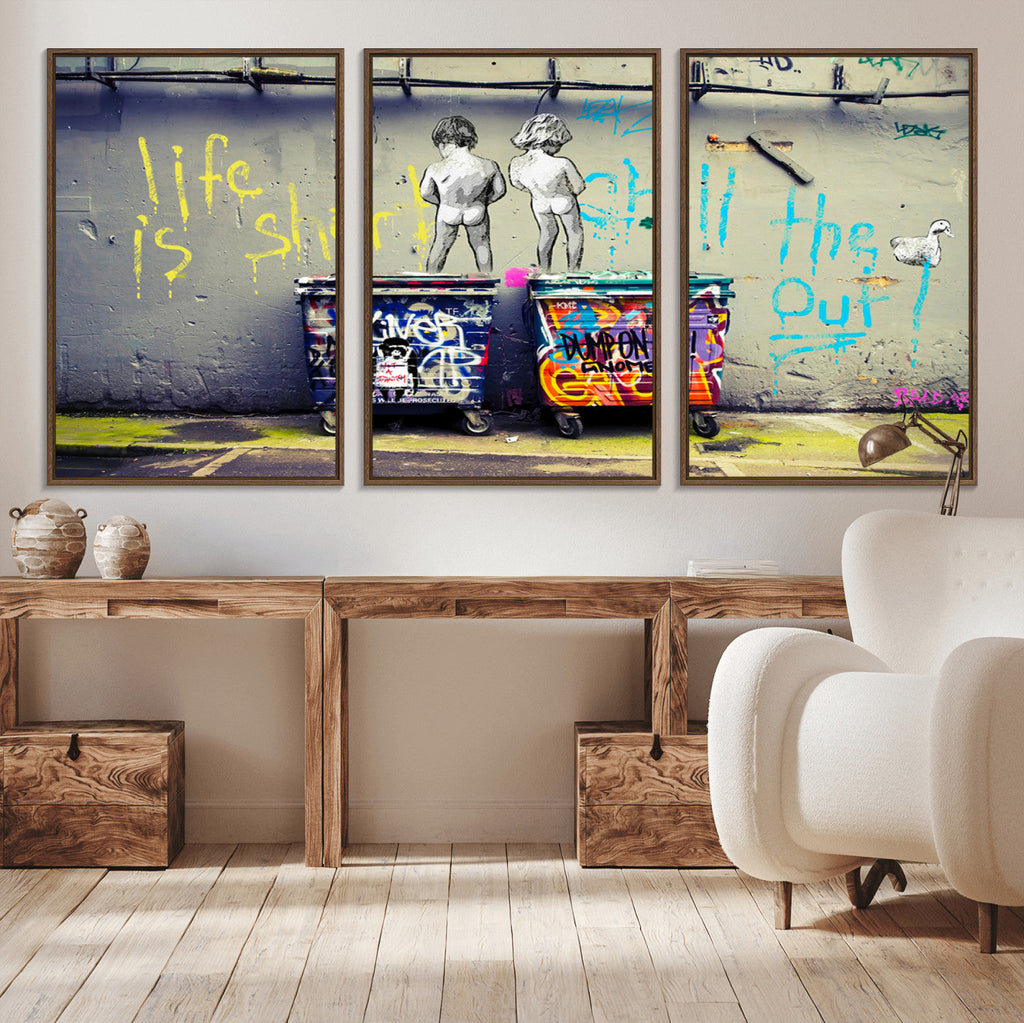 Banksy Life is Short Wall Art, Iconic Graffiti Street Art Canvas Print