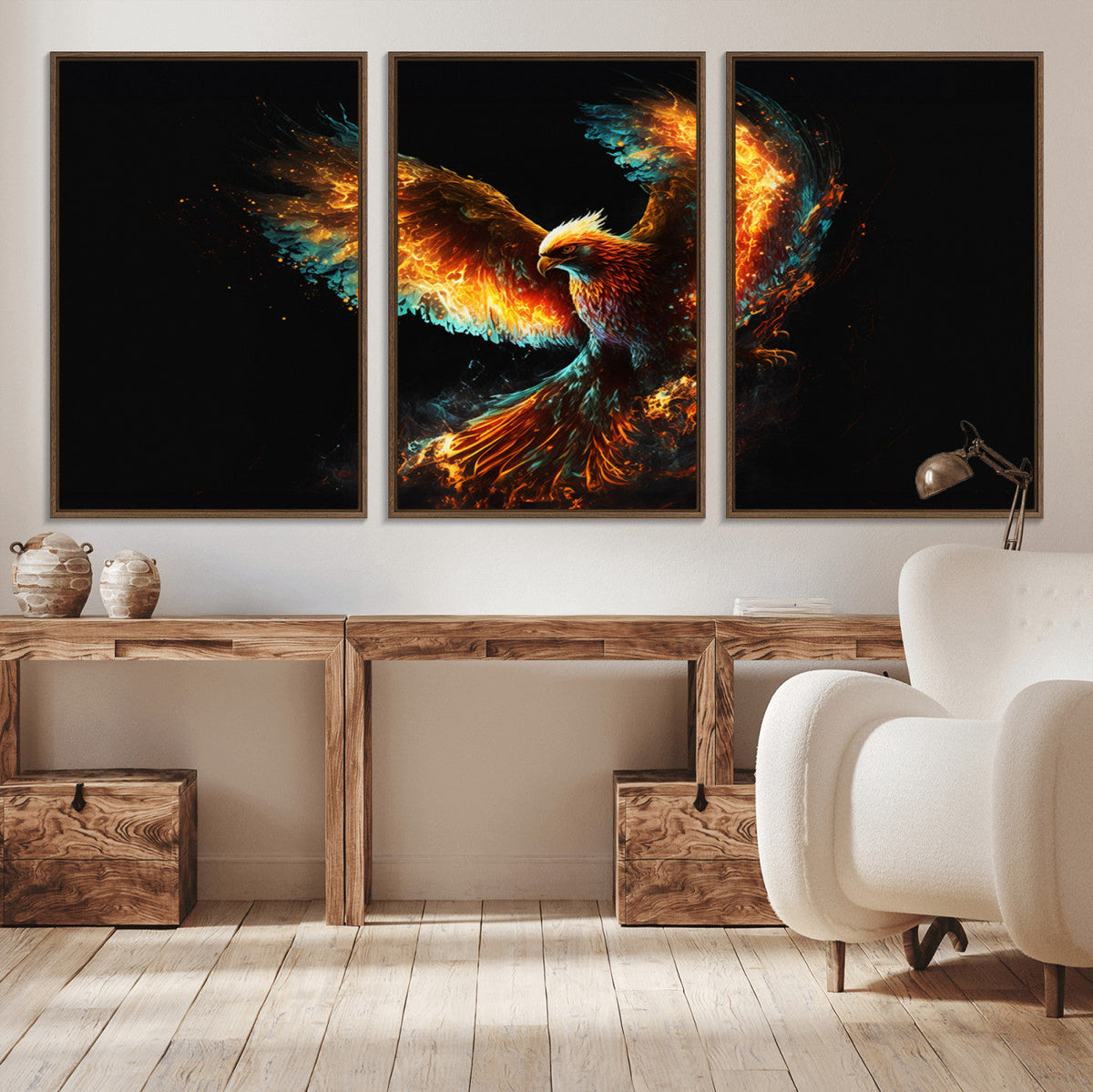 Fiery Phoenix Canvas Print | Ready to Hang Wall Art | Bold Fantasy Decor