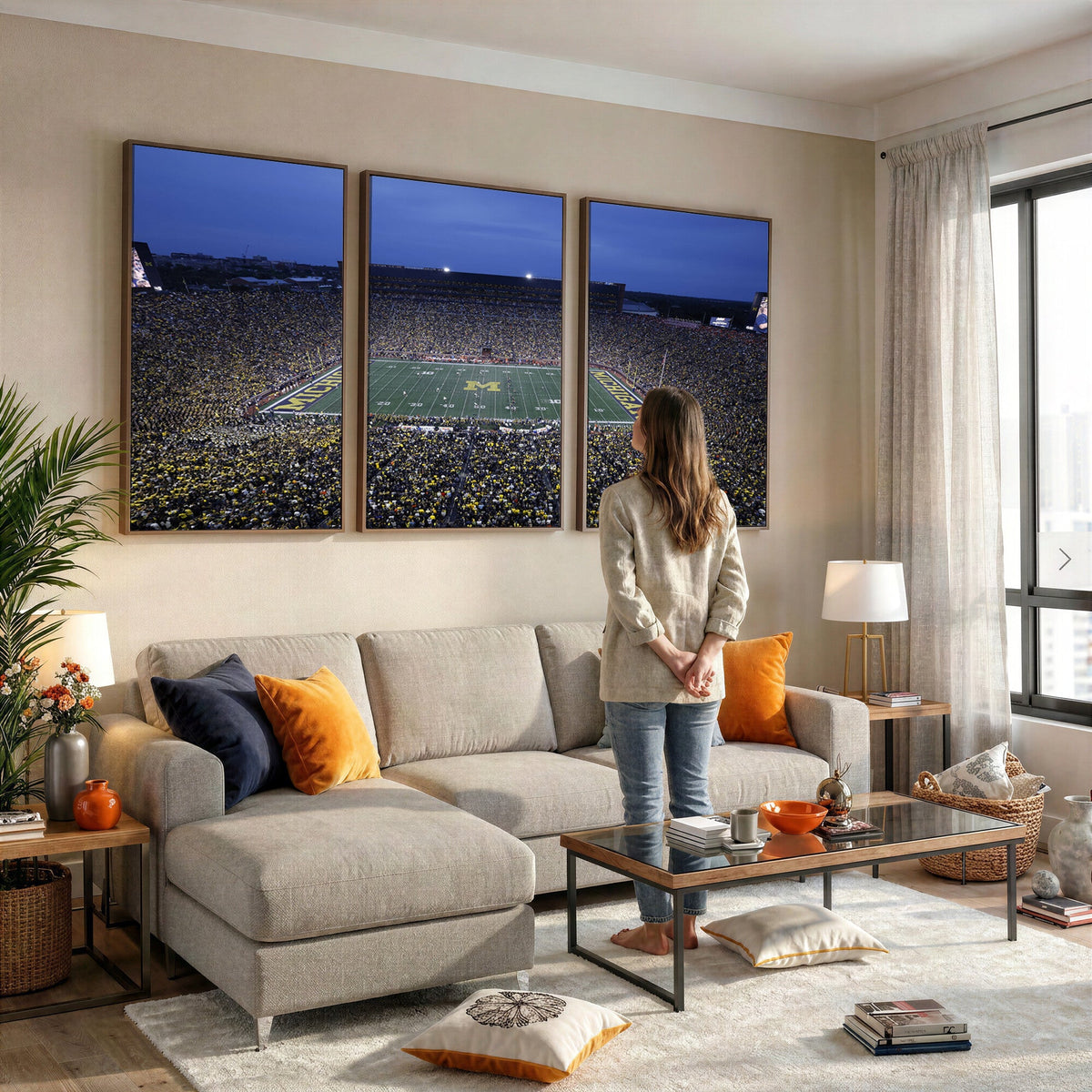 University of Michigan Wolverines Football Team Print, Ann Arbor, Home Bar Wall Decor