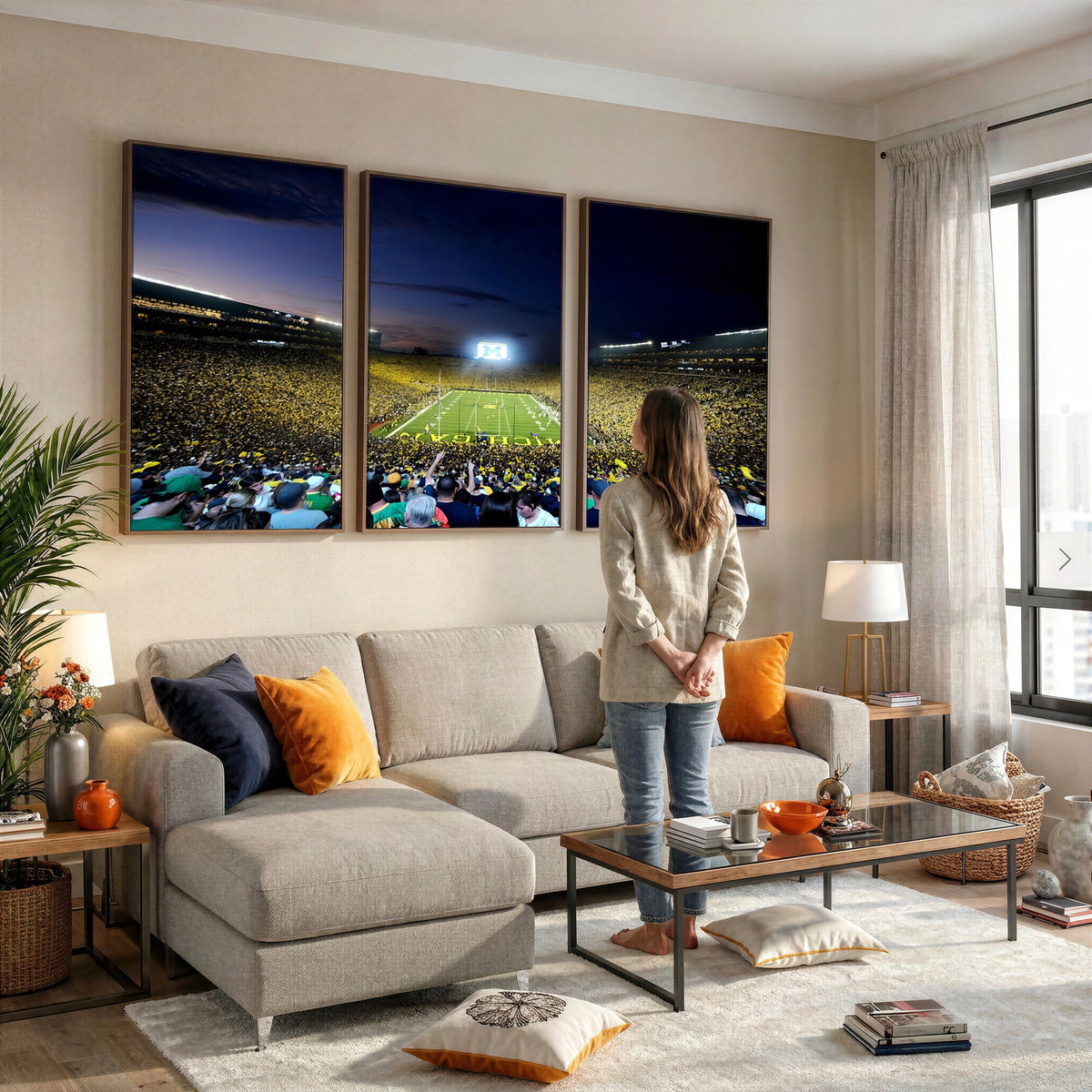 University of Michigan Wolverines Football Team Print, Ann Arbor, Extra Large Game Room Wall Decor