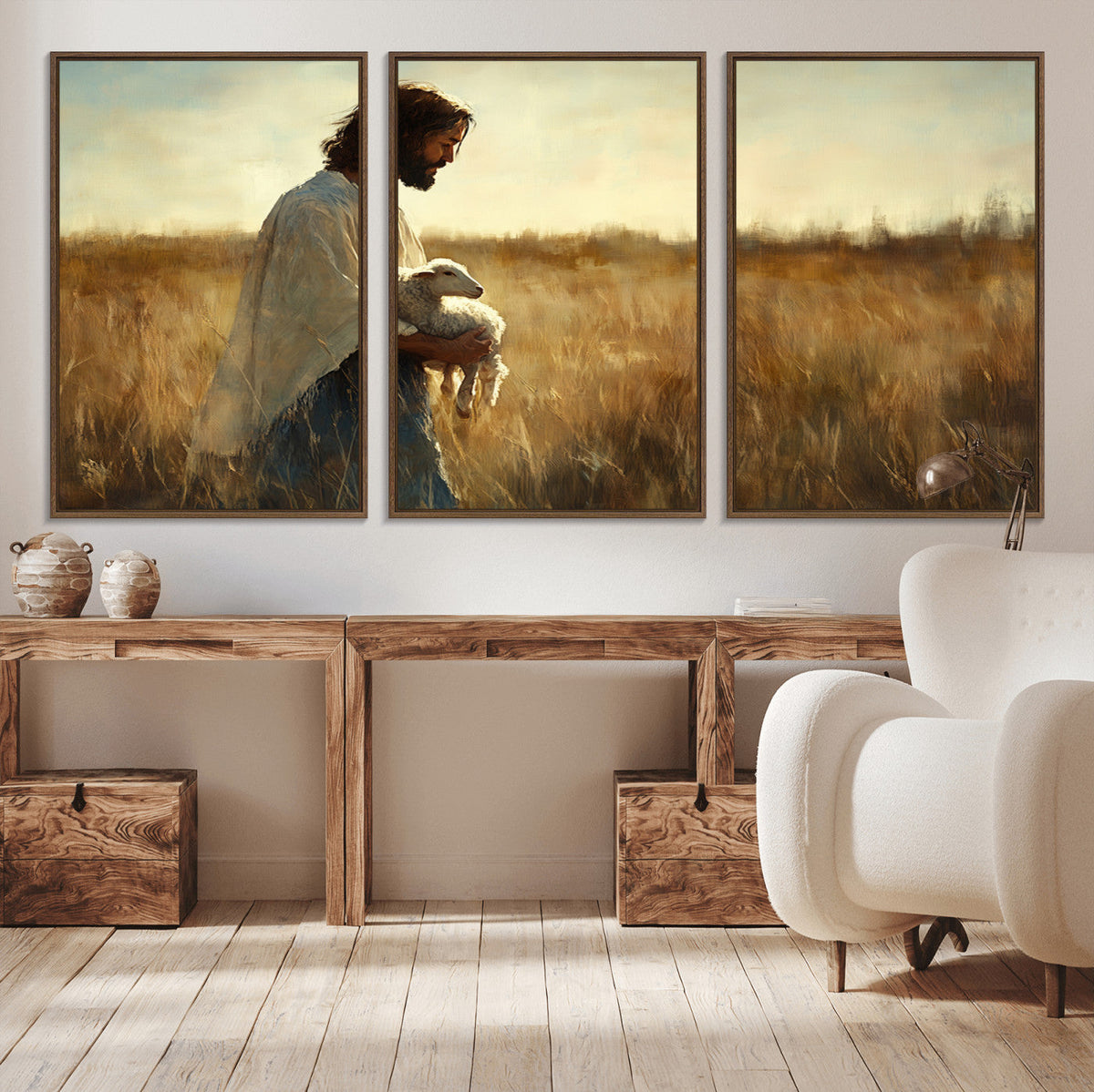 Jesus the Good Shepherd Wall Art Canvas Print, Inspirational Christian Religious Print for Prayer Room