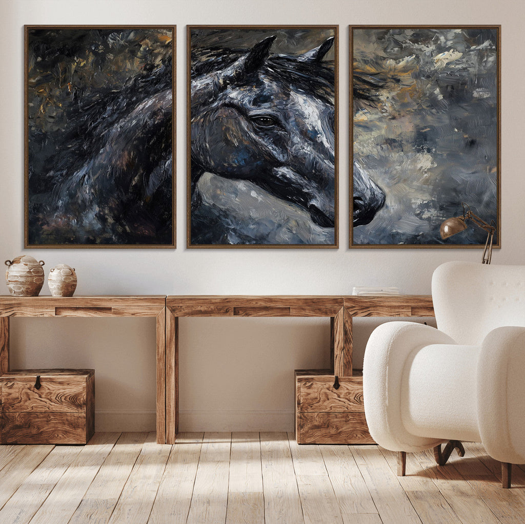 Large Abstract Horse Wall Art Canvas Print, Farmhouse Wall Art