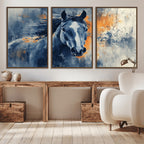 Abstract Blue Horse Wall Art Print Canvas | Western Horse Wall Art for Farmhouse Decor