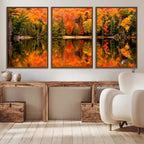 Forest Reflection Art | Autumn Forest Reflection Wall Art | Triptych Canvas Print