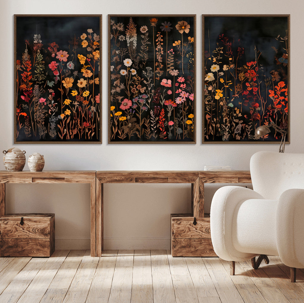 Large Floral Painting Print Illustration Flowers Canvas Wall Art