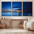 Blue Sunset Ocean Canvas Wall Art Print | Serene Coastal Horizon
