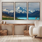 Mount Cook and Lake Pukaki Canvas Wall Art Print | Majestic Snow Capped Peaks