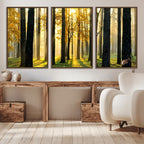 Sunlit Forest Wall Art Canvas Print, Large Framed Woodland Scene with Golden Light