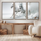 Large Wall Art Canvas Print, Beautiful Running White Horses
