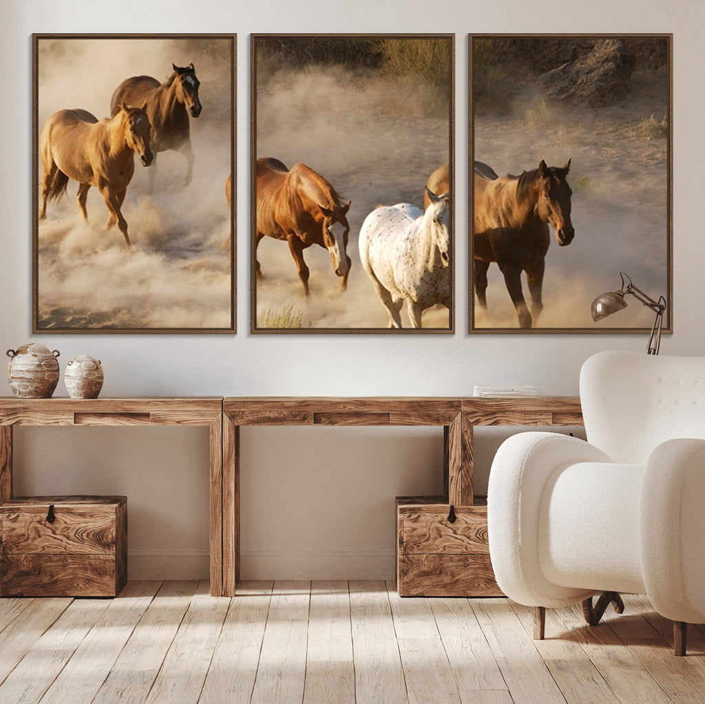 Large Wall Art 5 Horses Running on Sand Canvas Print