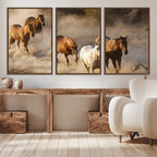 Large Wall Art 5 Horses Running on Sand Canvas Print
