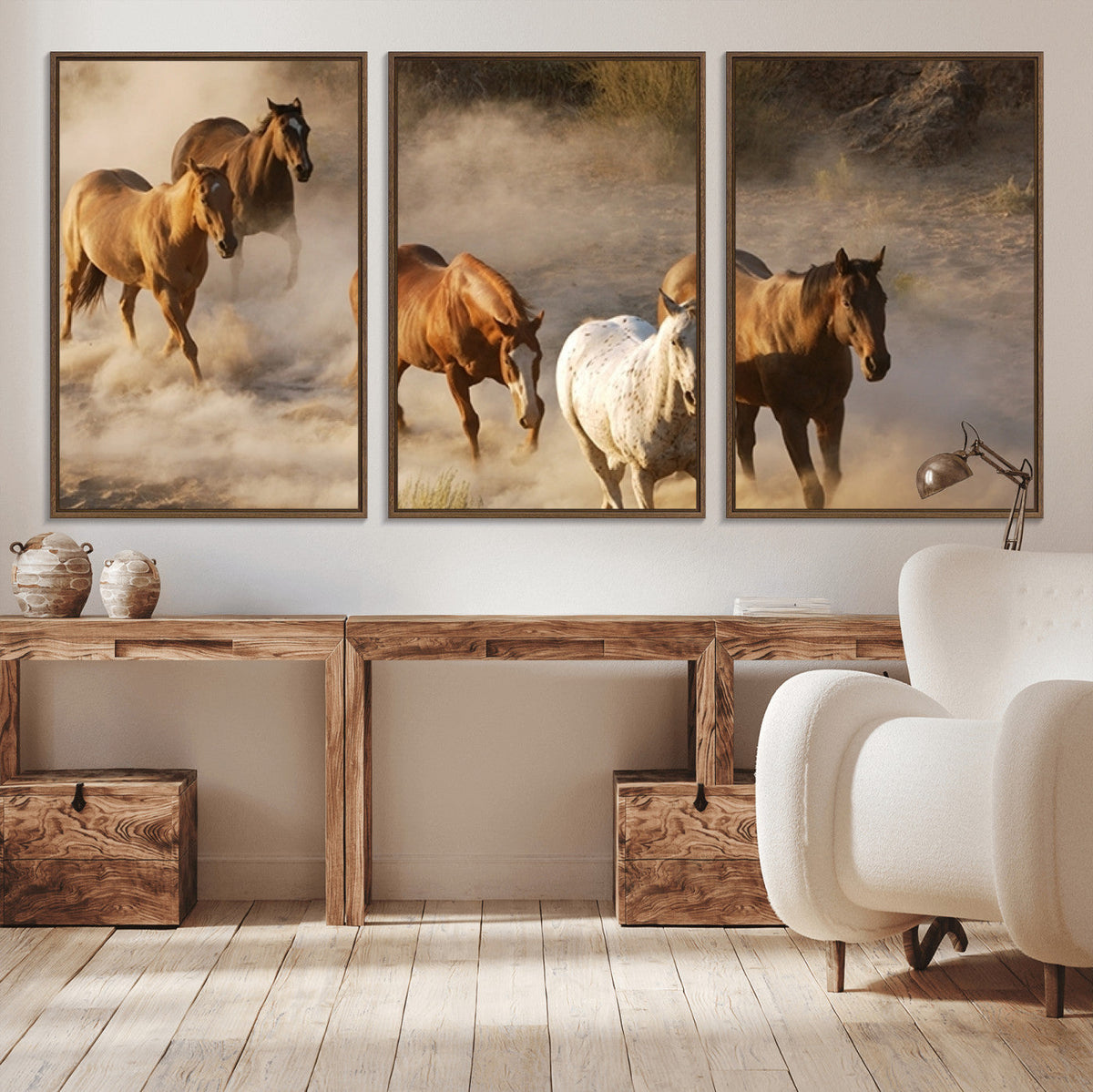Large Wall Art 5 Horses Running on Sand Canvas Print