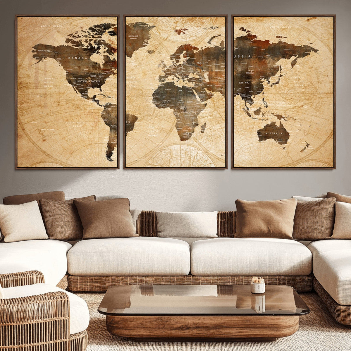 Push Pin World Map Canvas Print | Framed Travel Tracker Wall Art