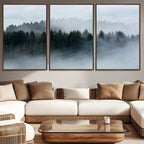Autumn and Misty Trees in the Forest Wall Art Canvas Print, Foggy Forest Mountain Wall Art