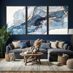 Blue Abstract Canvas Wall Art Print | Fluid Marble Effect Abstract Art