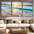 Sunset Beach Waves Canvas Wall Art | Ocean Sunset Coastal Print