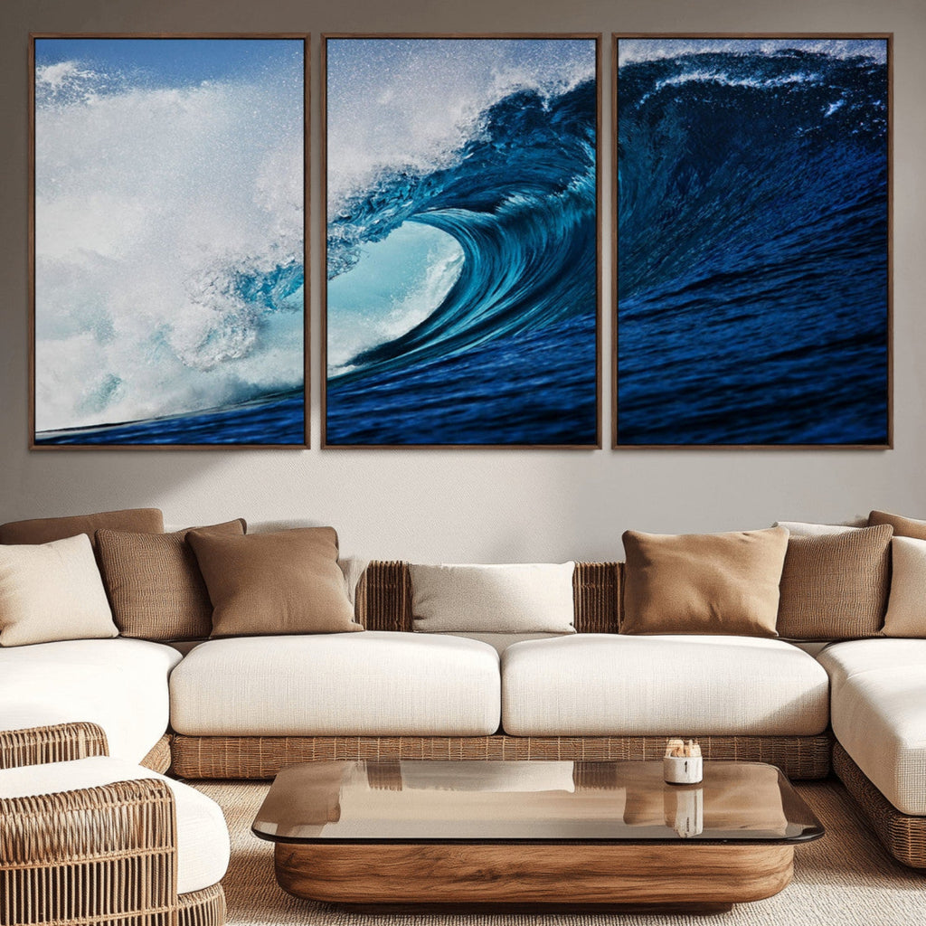 Ocean Wave at Sunset Canvas Art, Large Wall Print of Vibrant Water Waves