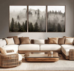 Foggy Mountain Wall Art | 3-Panel Foggy Forest and Mountain Landscape Canvas Print