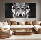 Black and White Wild Wolf Wall Art Canvas Print