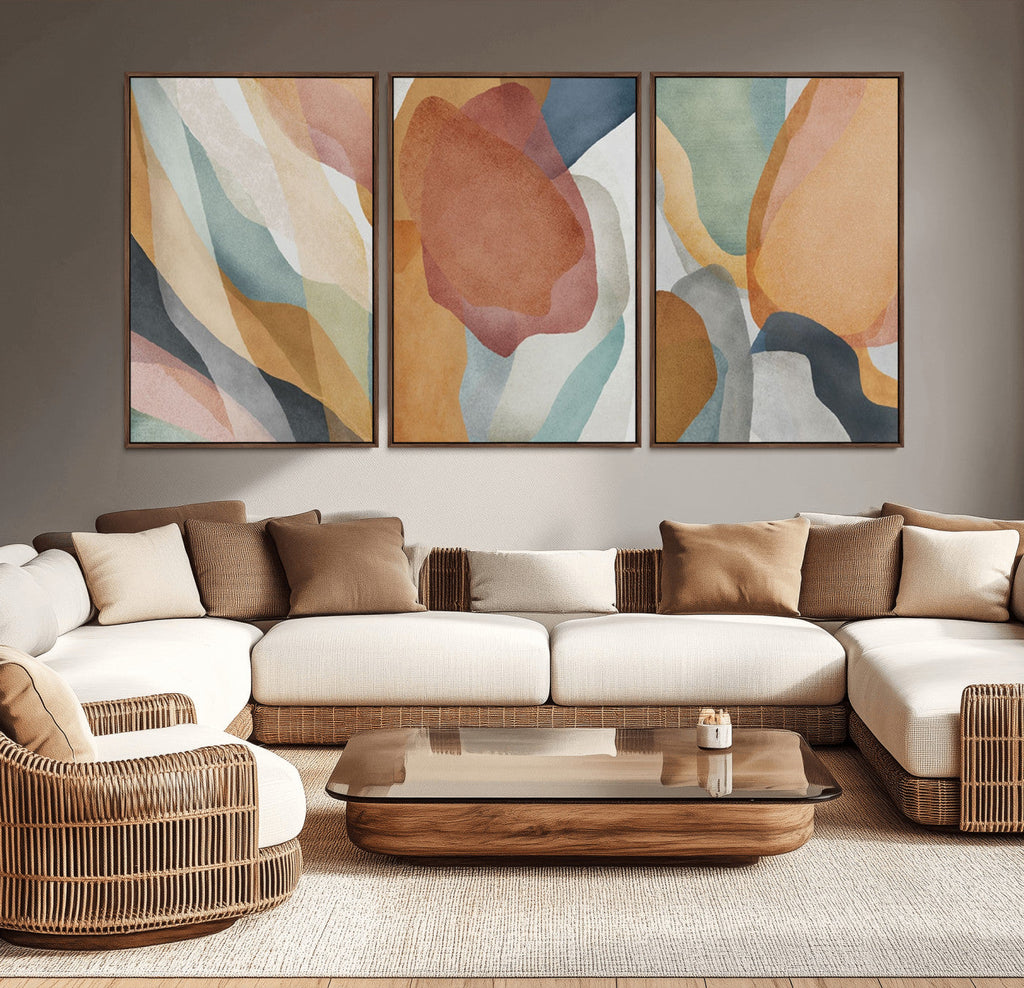 Boho Wall Art Canvas Print Set, Watercolor Boho Wall Art