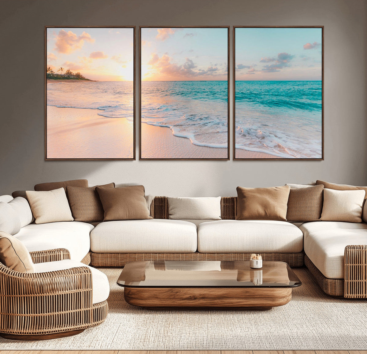 Beach Wall Art, Stunning Ocean Sunset Canvas Print with Coastal Design for Relaxing Home Decor