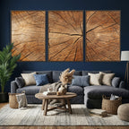 Tree Ring Canvas Art, Rustic Wood Grain Wall Art, Tree Slice Decor for Modern Homes
