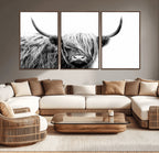 Black White Scottish Highland Cow Cattle Art Print Farmhouse Decor