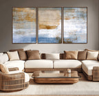 Blue Multi Panel Abstract Wall Art Canvas, Abstract Blue and Gold Canvas Print